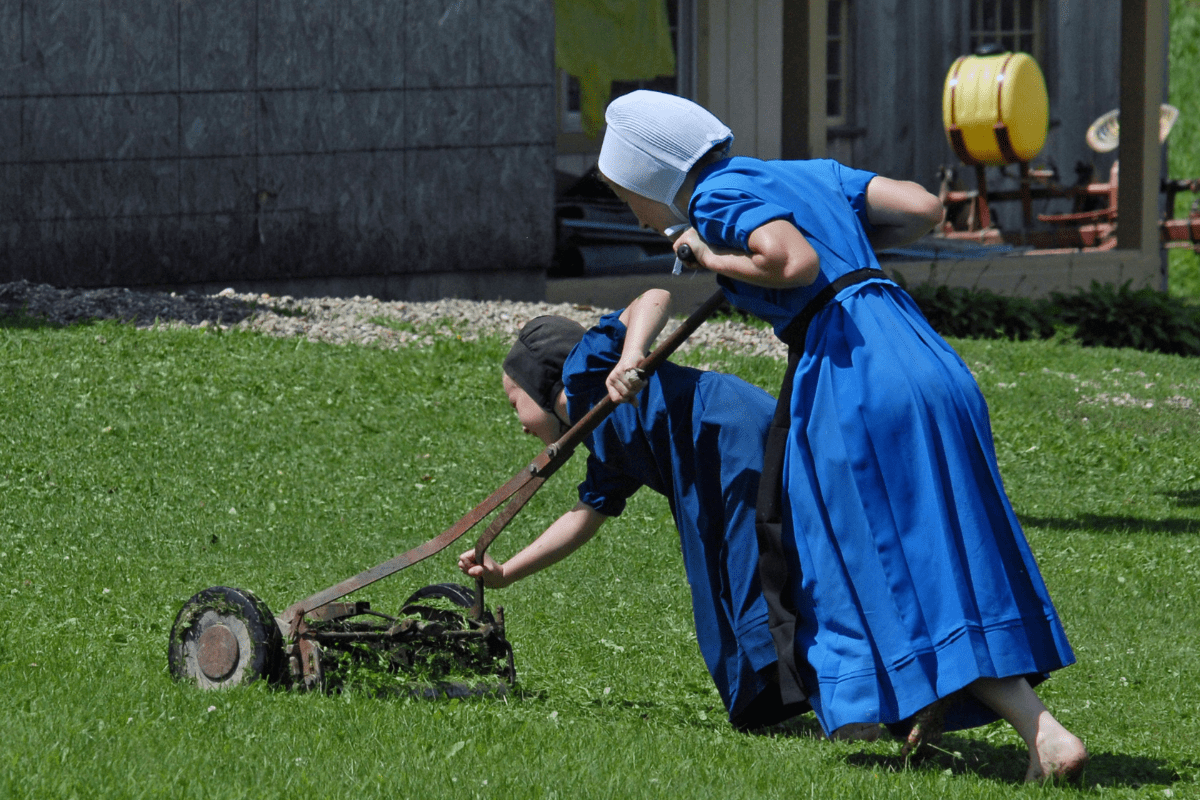 Lawn Mowing - Side Hustles for Teens A Women Alongside a Young Female Kid can Be Seen Mowing Lawn Illustrating Side Hustles for Teens