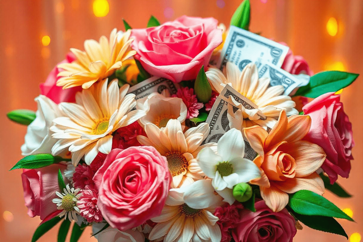 A Vibrant Flower Bouquet Displaying A Money Bouquet Illustrating How to Make a Money Flower Bouquet 